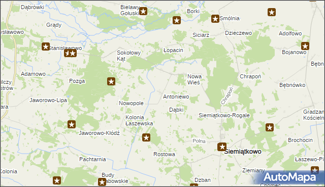 mapa Antoniewo gmina Siemiątkowo, Antoniewo gmina Siemiątkowo na mapie Targeo