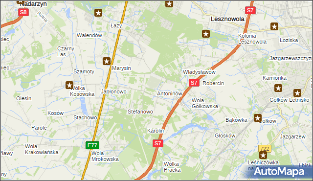 mapa Antoninów gmina Piaseczno, Antoninów gmina Piaseczno na mapie Targeo