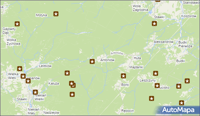 mapa Antoniów gmina Chlewiska, Antoniów gmina Chlewiska na mapie Targeo