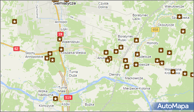 mapa Anusin gmina Siemiatycze, Anusin gmina Siemiatycze na mapie Targeo