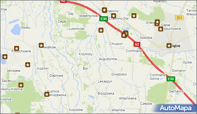 mapa Augustynów gmina Dąbie, Augustynów gmina Dąbie na mapie Targeo