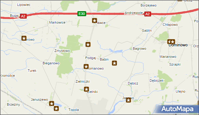 mapa Babin gmina Środa Wielkopolska, Babin gmina Środa Wielkopolska na mapie Targeo