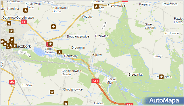 mapa Bąków gmina Kluczbork, Bąków gmina Kluczbork na mapie Targeo