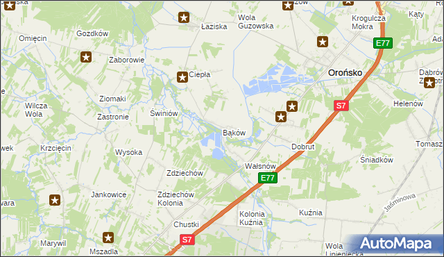 mapa Bąków gmina Orońsko, Bąków gmina Orońsko na mapie Targeo