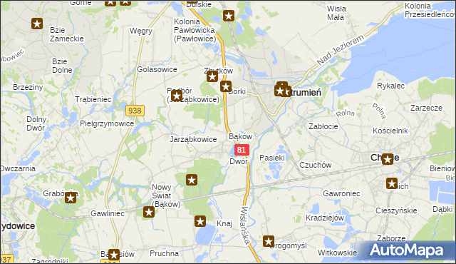 mapa Bąków gmina Strumień, Bąków gmina Strumień na mapie Targeo