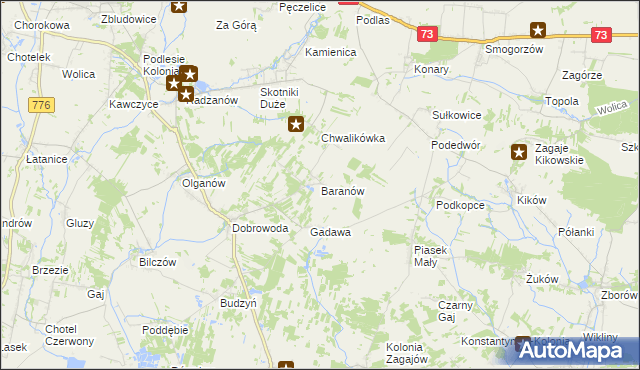 mapa Baranów gmina Busko-Zdrój, Baranów gmina Busko-Zdrój na mapie Targeo