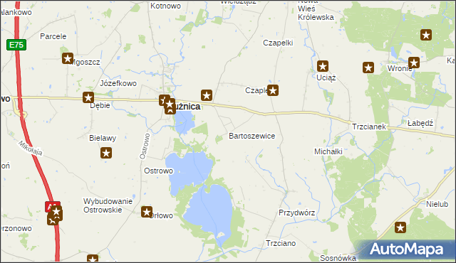 mapa Bartoszewice gmina Płużnica, Bartoszewice gmina Płużnica na mapie Targeo
