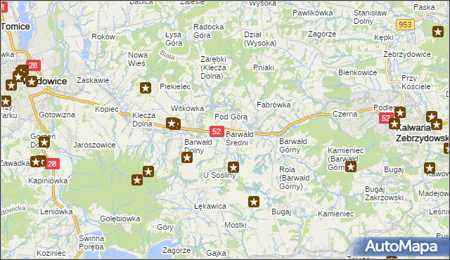 mapa Barwałd Średni, Barwałd Średni na mapie Targeo