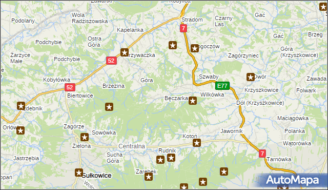 mapa Bęczarka, Bęczarka na mapie Targeo