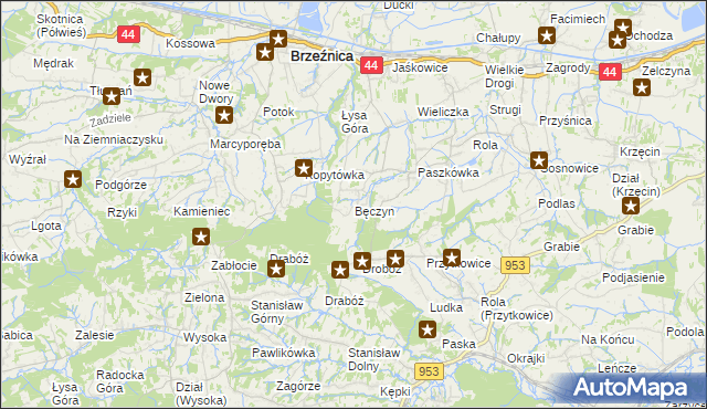 mapa Bęczyn gmina Brzeźnica, Bęczyn gmina Brzeźnica na mapie Targeo