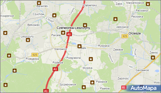 mapa Bełk gmina Czerwionka-Leszczyny, Bełk gmina Czerwionka-Leszczyny na mapie Targeo