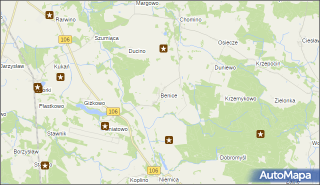 mapa Benice gmina Kamień Pomorski, Benice gmina Kamień Pomorski na mapie Targeo