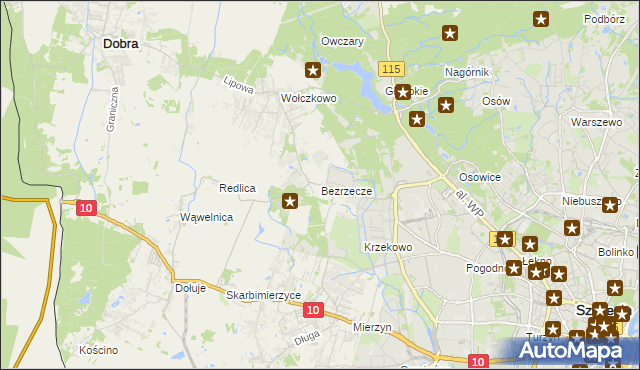 mapa Bezrzecze, Bezrzecze na mapie Targeo