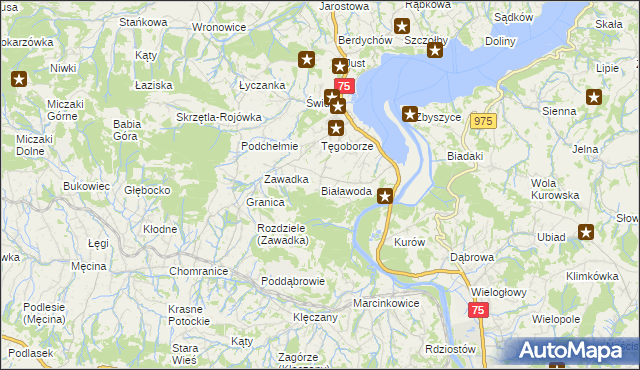 mapa Białawoda gmina Łososina Dolna, Białawoda gmina Łososina Dolna na mapie Targeo
