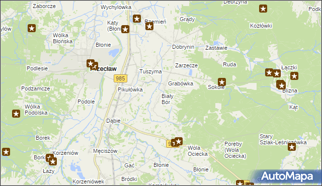 mapa Biały Bór gmina Przecław, Biały Bór gmina Przecław na mapie Targeo