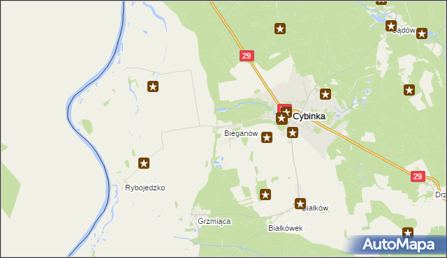 mapa Bieganów gmina Cybinka, Bieganów gmina Cybinka na mapie Targeo