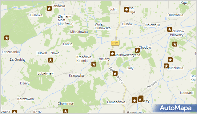 mapa Bielany gmina Łomazy, Bielany gmina Łomazy na mapie Targeo