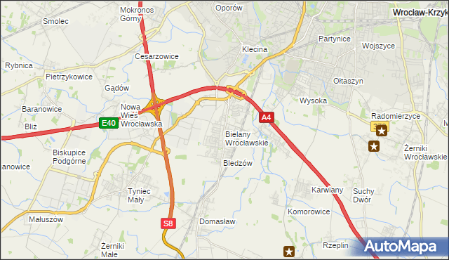 mapa Bielany Wrocławskie, Bielany Wrocławskie na mapie Targeo