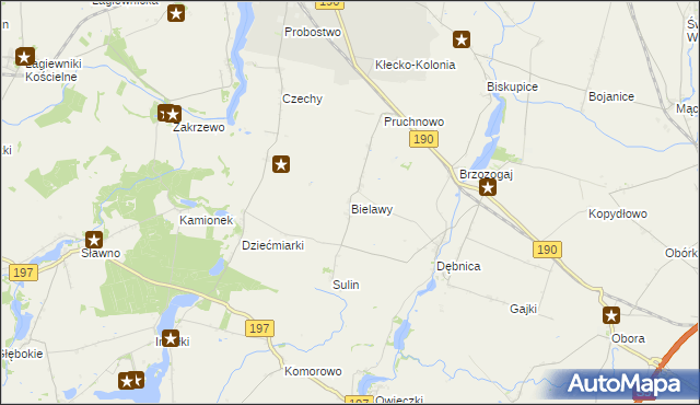 mapa Bielawy gmina Kłecko, Bielawy gmina Kłecko na mapie Targeo