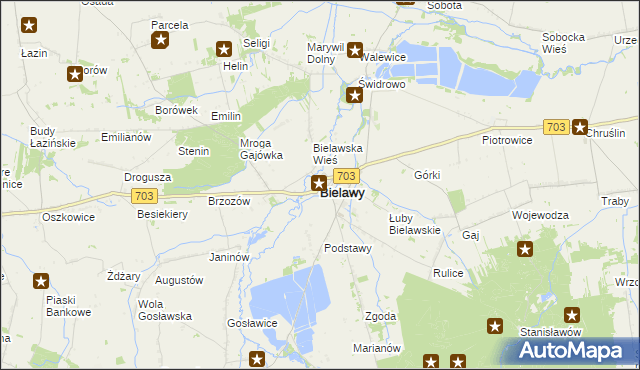 mapa Bielawy powiat łowicki, Bielawy powiat łowicki na mapie Targeo