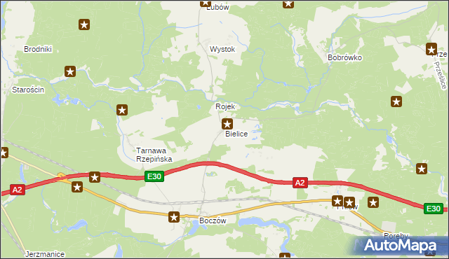 mapa Bielice gmina Torzym, Bielice gmina Torzym na mapie Targeo