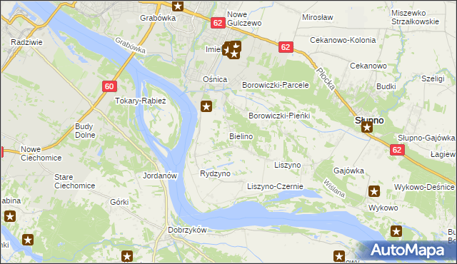 mapa Bielino gmina Słupno, Bielino gmina Słupno na mapie Targeo