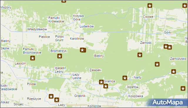 mapa Bieliny gmina Kampinos, Bieliny gmina Kampinos na mapie Targeo