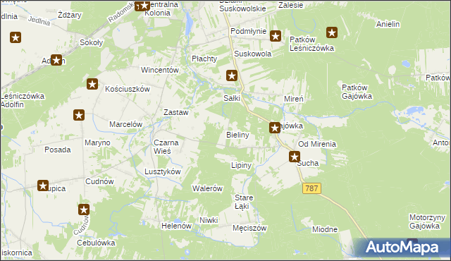 mapa Bieliny gmina Pionki, Bieliny gmina Pionki na mapie Targeo