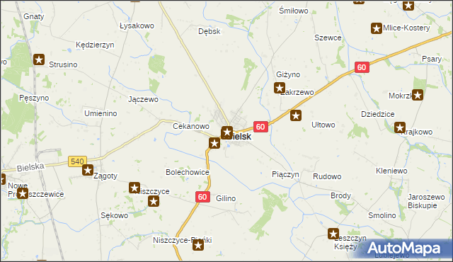 mapa Bielsk powiat płocki, Bielsk powiat płocki na mapie Targeo