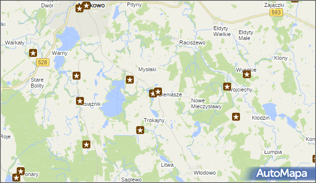 mapa Bieniasze gmina Miłakowo, Bieniasze gmina Miłakowo na mapie Targeo