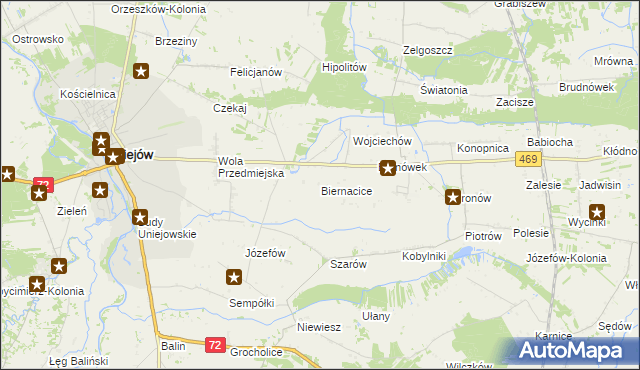 mapa Biernacice gmina Wartkowice, Biernacice gmina Wartkowice na mapie Targeo