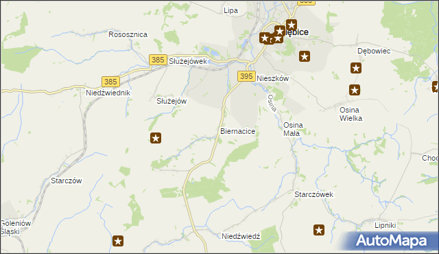 mapa Biernacice gmina Ziębice, Biernacice gmina Ziębice na mapie Targeo