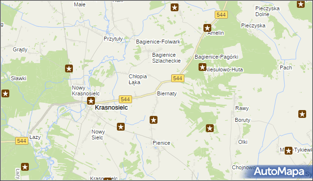 mapa Biernaty gmina Krasnosielc, Biernaty gmina Krasnosielc na mapie Targeo