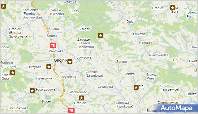 mapa Biesiadki gmina Gnojnik, Biesiadki gmina Gnojnik na mapie Targeo