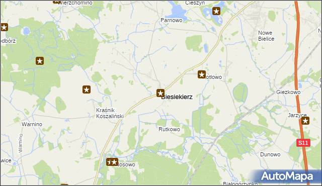 mapa Biesiekierz powiat koszaliński, Biesiekierz powiat koszaliński na mapie Targeo