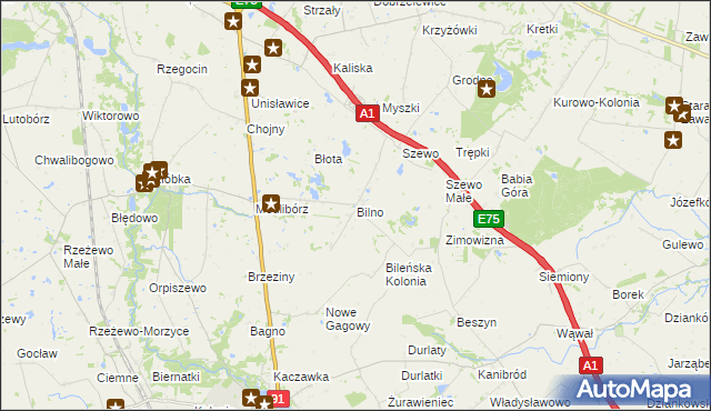 mapa Bilno gmina Lubień Kujawski, Bilno gmina Lubień Kujawski na mapie Targeo