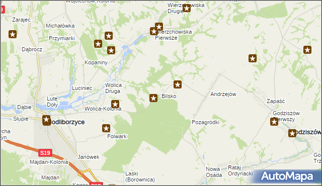 mapa Bilsko gmina Modliborzyce, Bilsko gmina Modliborzyce na mapie Targeo