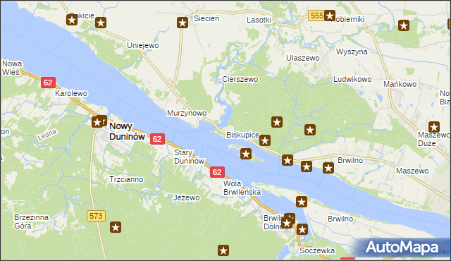 mapa Biskupice gmina Brudzeń Duży, Biskupice gmina Brudzeń Duży na mapie Targeo