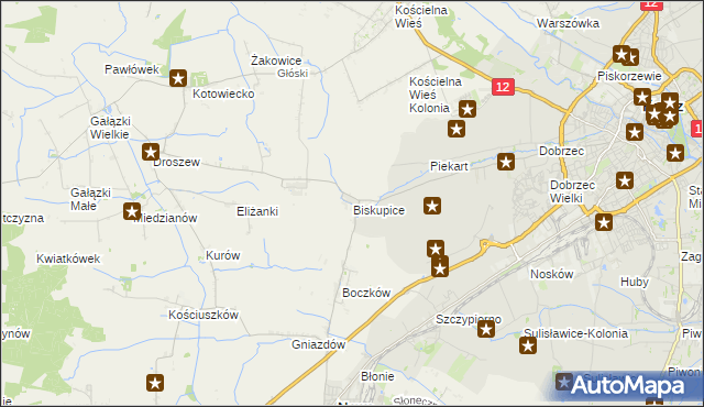 mapa Biskupice gmina Nowe Skalmierzyce, Biskupice gmina Nowe Skalmierzyce na mapie Targeo