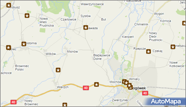 mapa Błażejowice Dolne, Błażejowice Dolne na mapie Targeo
