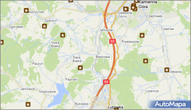 mapa Błażkowa gmina Lubawka, Błażkowa gmina Lubawka na mapie Targeo