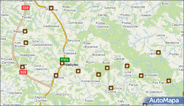 mapa Blizianka, Blizianka na mapie Targeo