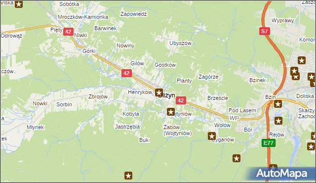 mapa Bliżyn, Bliżyn na mapie Targeo