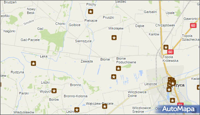 mapa Błonie gmina Łęczyca, Błonie gmina Łęczyca na mapie Targeo