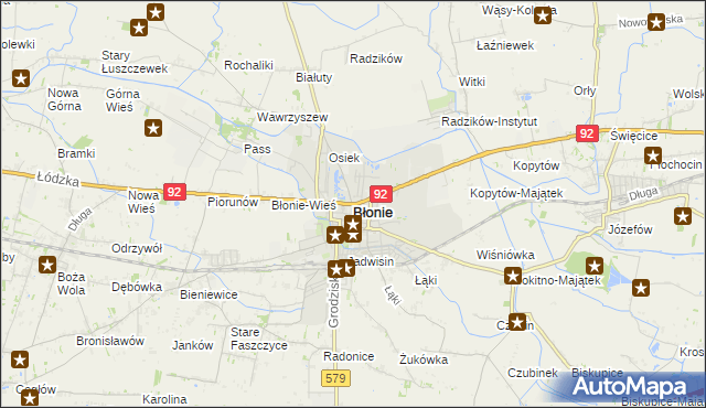 mapa Błonie powiat warszawski zachodni, Błonie powiat warszawski zachodni na mapie Targeo
