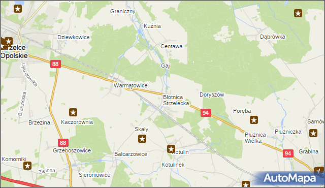 mapa Błotnica Strzelecka, Błotnica Strzelecka na mapie Targeo