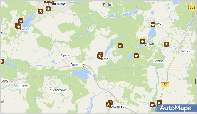 mapa Błotno gmina Dobrzany, Błotno gmina Dobrzany na mapie Targeo