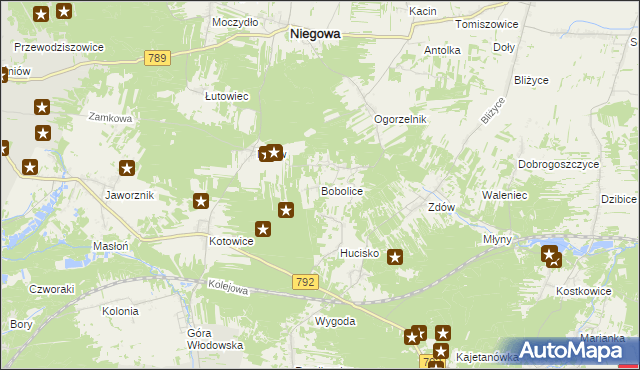 mapa Bobolice gmina Niegowa, Bobolice gmina Niegowa na mapie Targeo