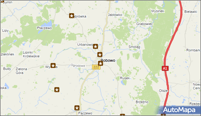 mapa Bobowo powiat starogardzki, Bobowo powiat starogardzki na mapie Targeo