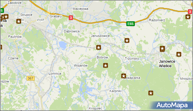 mapa Bobrów gmina Mysłakowice, Bobrów gmina Mysłakowice na mapie Targeo